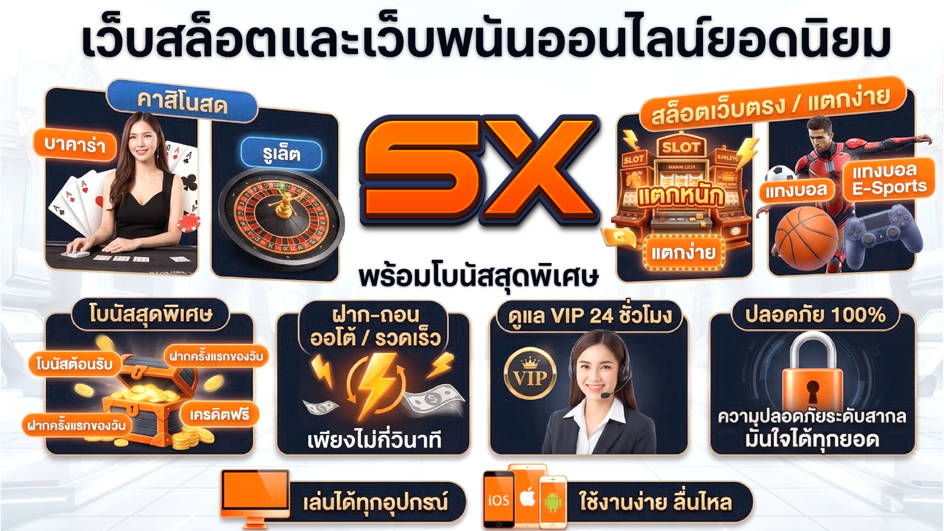 5X เว็บสล็อตและเว็บพนันออนไลน์ยอดนิยม พร้อมโบนัสสุดพิเศษ